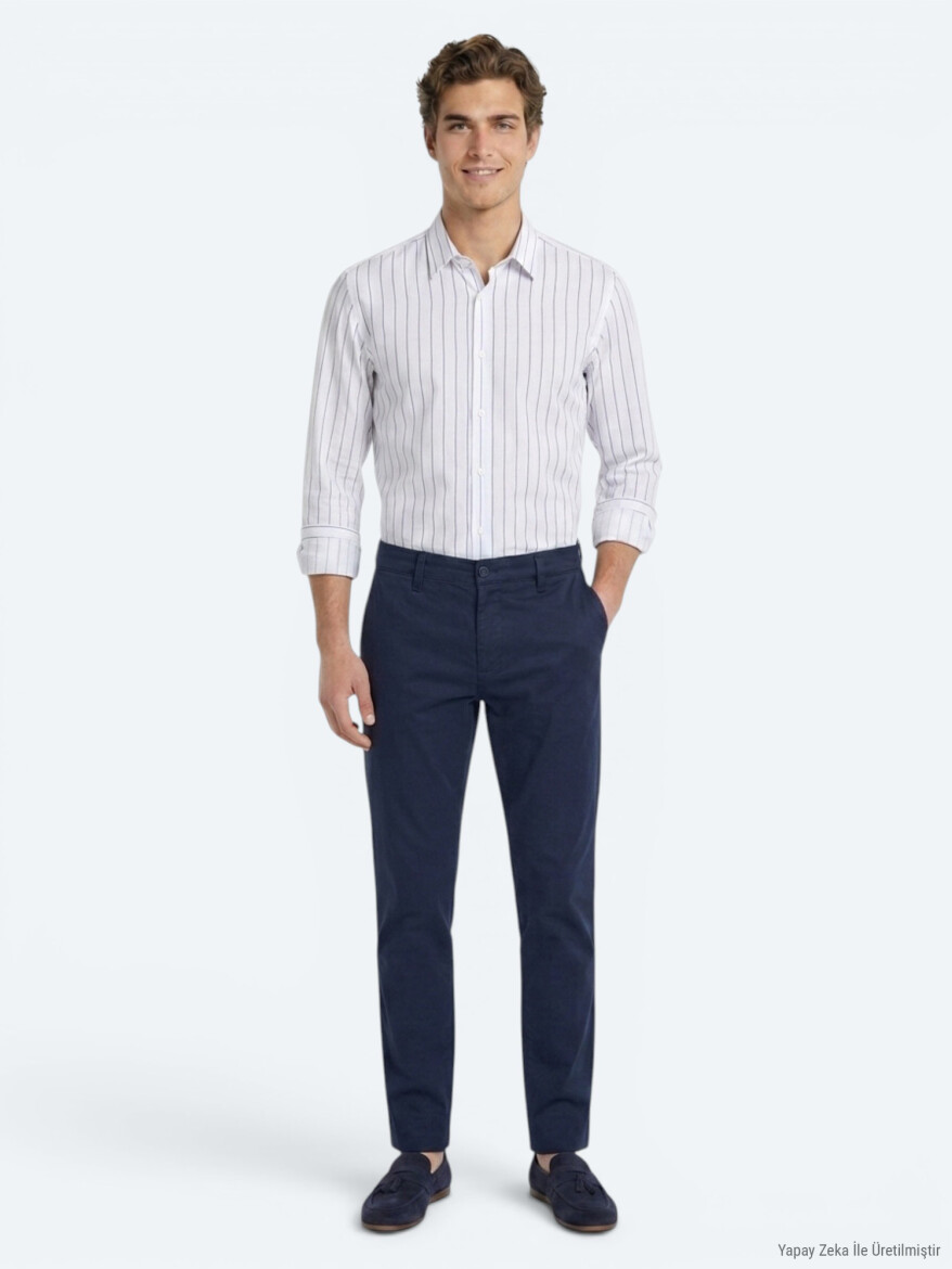 Lacivert Dokuma Jogging Fit Casual Pamuk Karışımlı Pantolon - 4