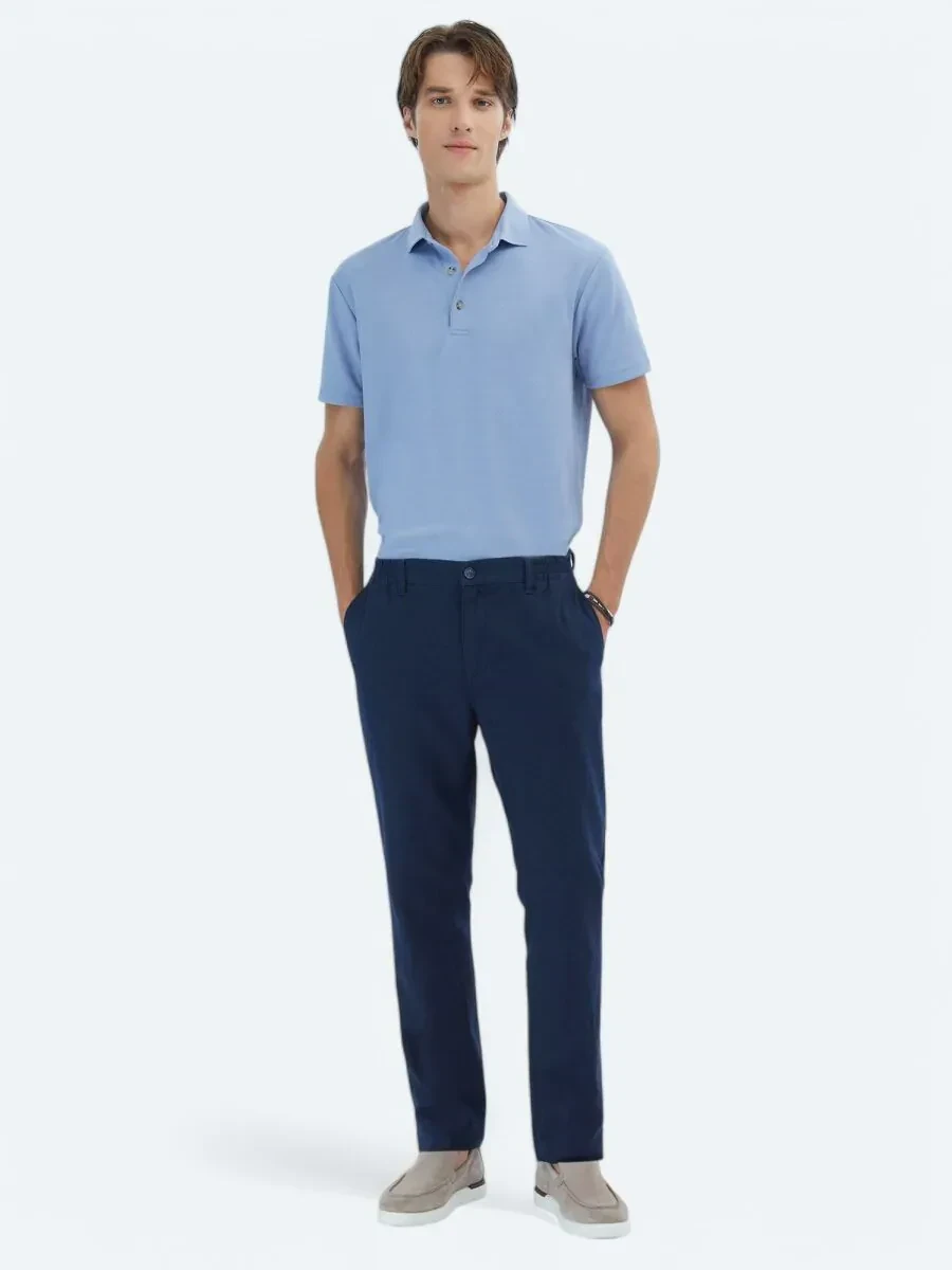 Lacivert Dokuma Jogging Fit Casual Pamuk Karışımlı Pantolon - 1