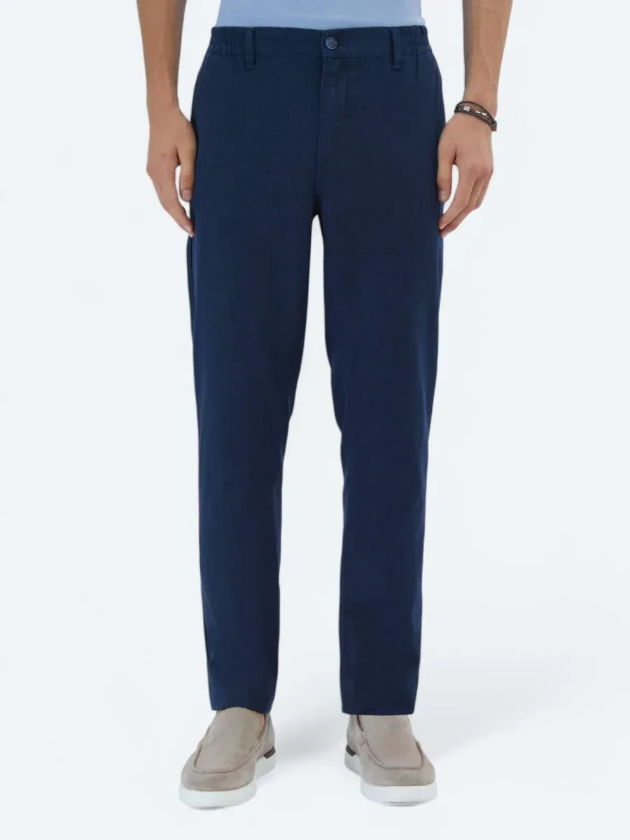 Lacivert Dokuma Jogging Fit Casual Pamuk Karışımlı Pantolon - 2