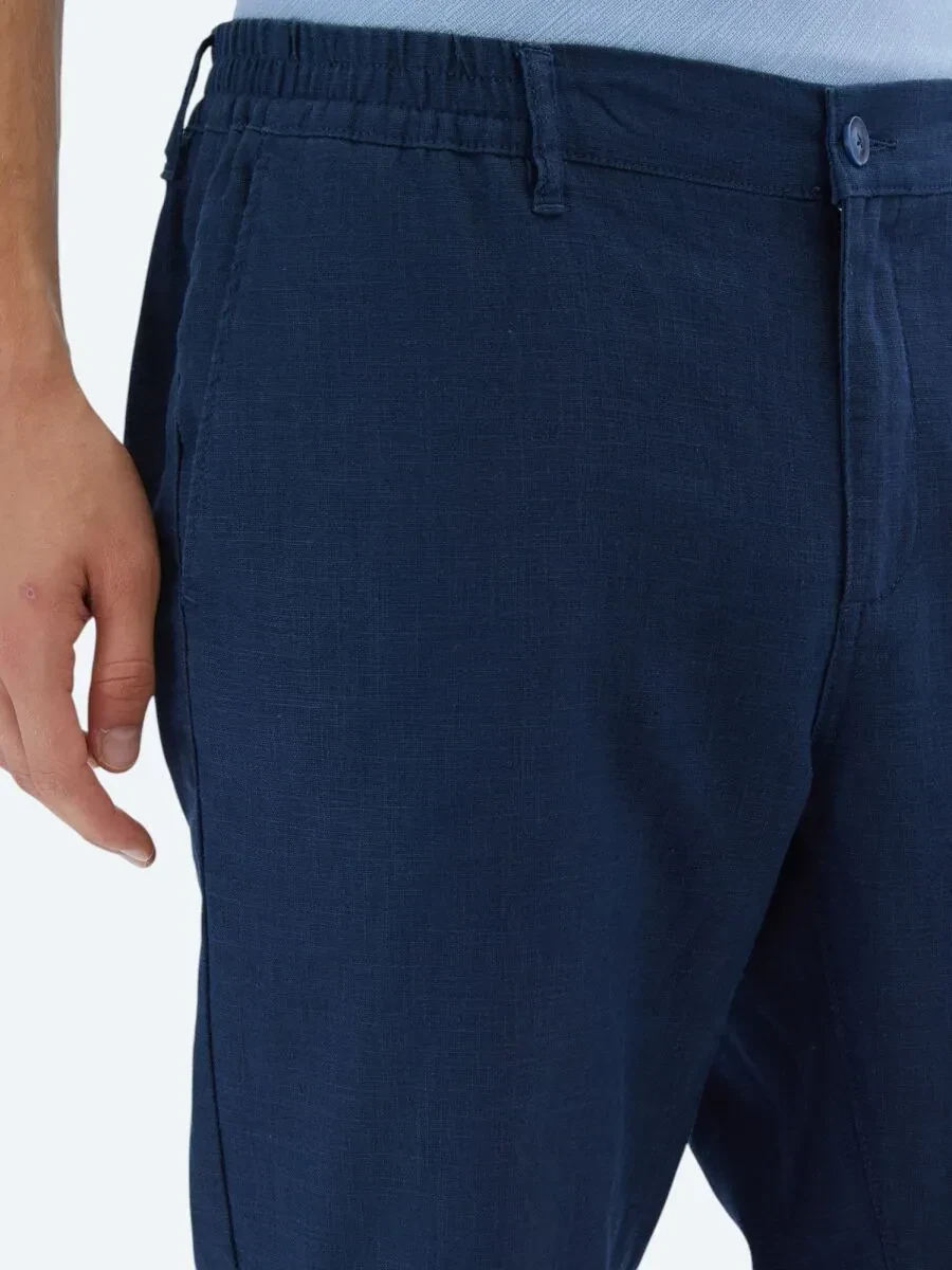 Lacivert Dokuma Jogging Fit Casual Pamuk Karışımlı Pantolon - 3