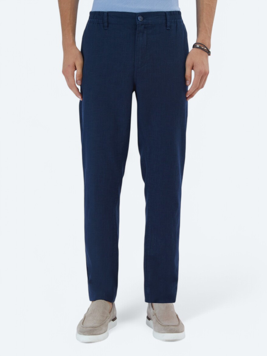 Lacivert Dokuma Jogging Fit Casual Pamuk Karışımlı Pantolon - 2