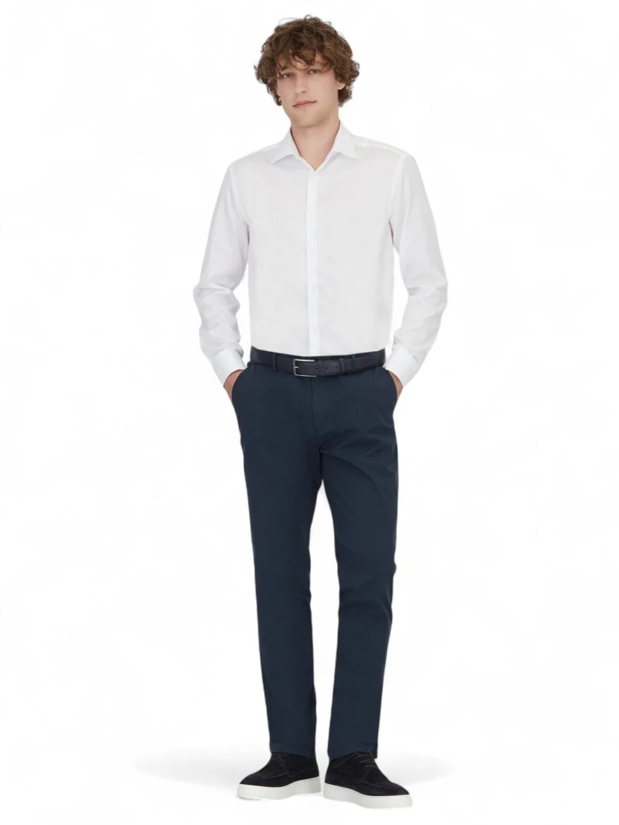 Lacivert Dokuma Jogging Fit Casual Pamuk Karışımlı Pantolon - 1