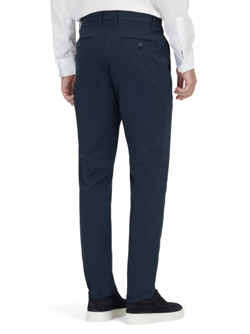 Lacivert Dokuma Jogging Fit Casual Pamuk Karışımlı Pantolon - 4