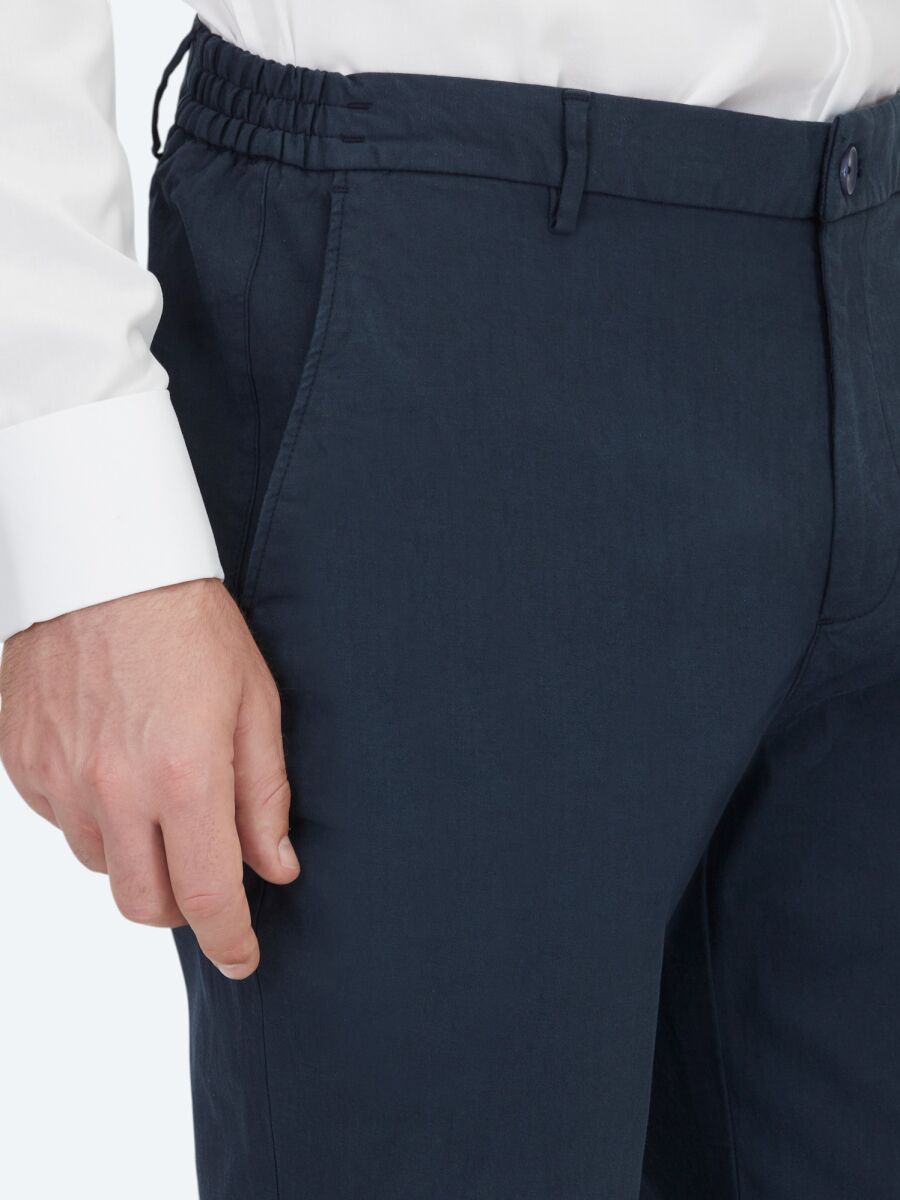 Lacivert Dokuma Jogging Fit Casual Pamuk Karışımlı Pantolon - 3