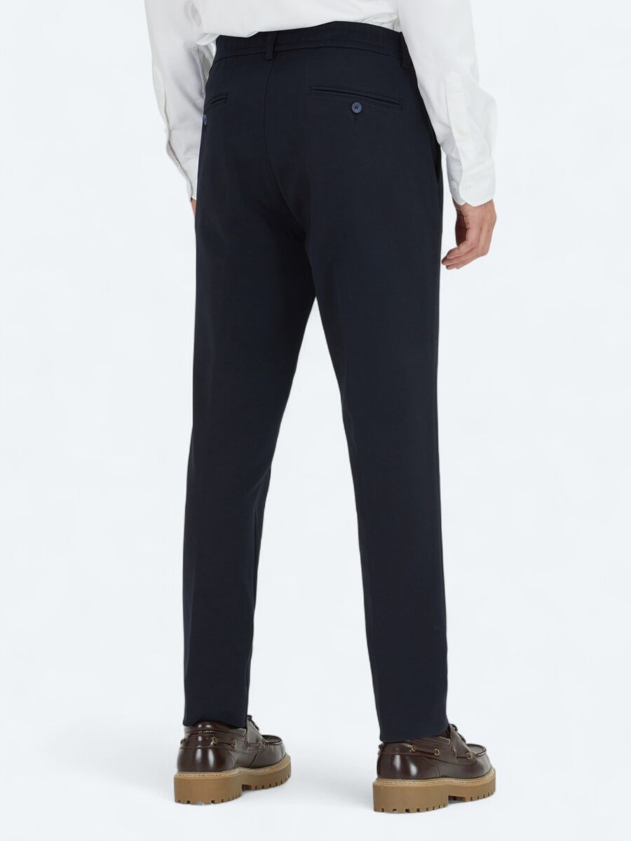 Lacivert Dokuma Jogging Fit Casual Pamuk Karışımlı Pantolon - 5