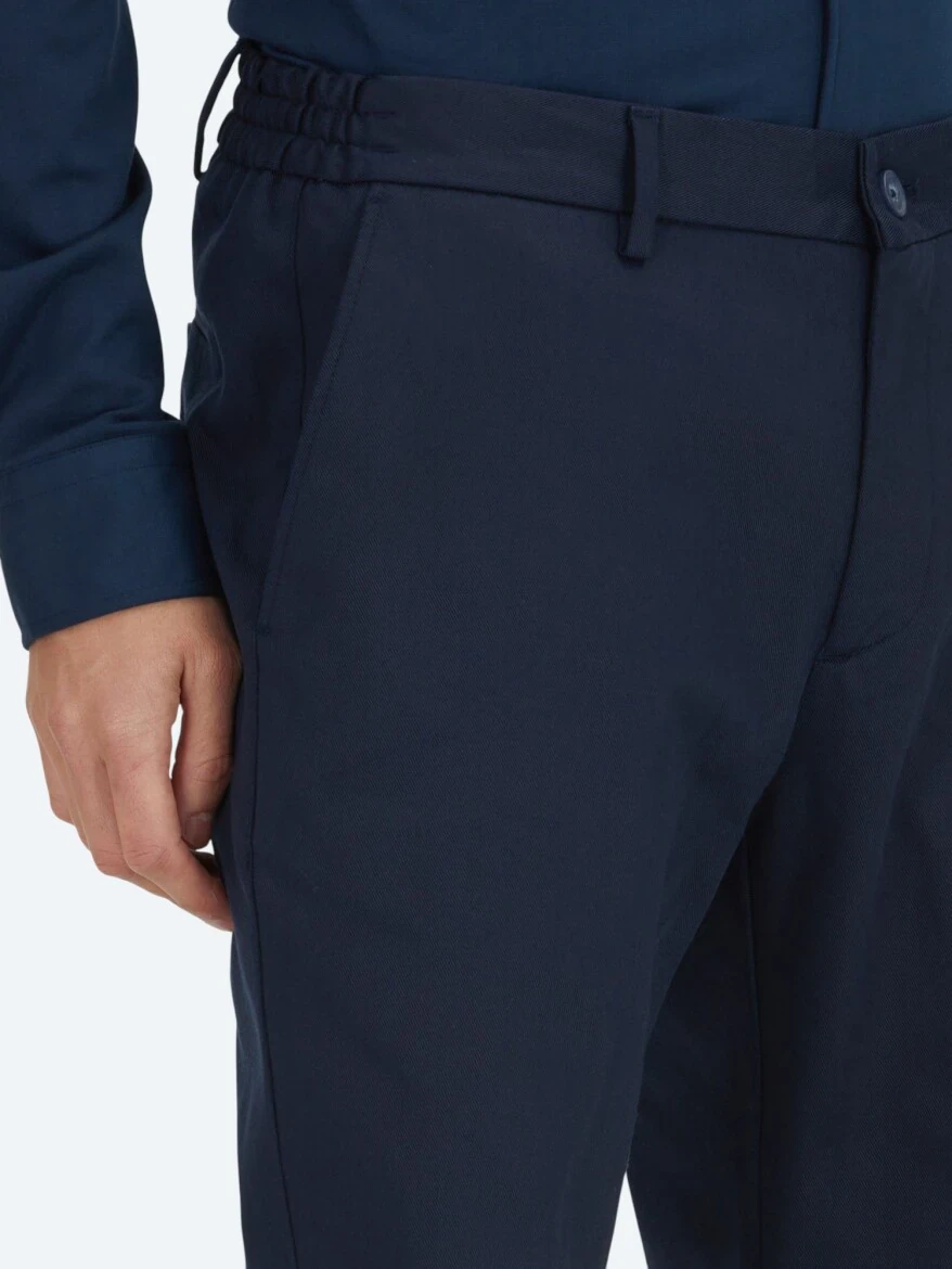 Lacivert Dokuma Jogging Fit Casual Pamuk Karışımlı Pantolon - KİP