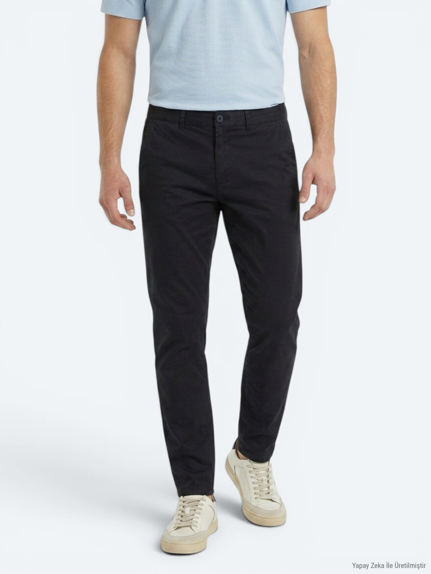 Lacivert Dokuma Jogging Fit Casual Pamuk Karışımlı Pantolon - 2