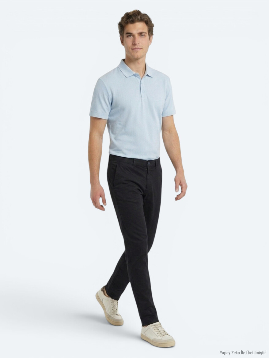 Lacivert Dokuma Jogging Fit Casual Pamuk Karışımlı Pantolon - 3