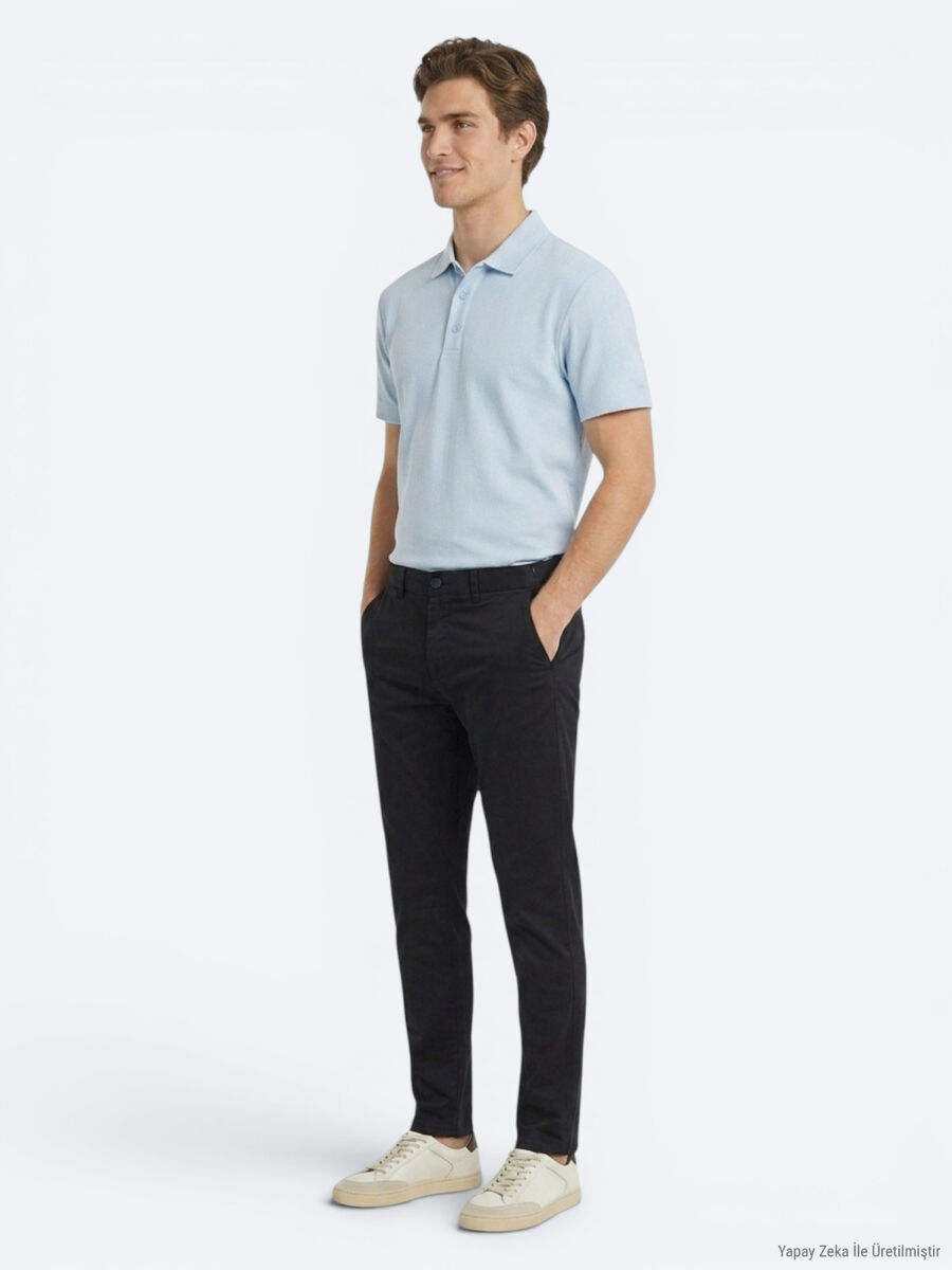 Lacivert Dokuma Jogging Fit Casual Pamuk Karışımlı Pantolon - 4