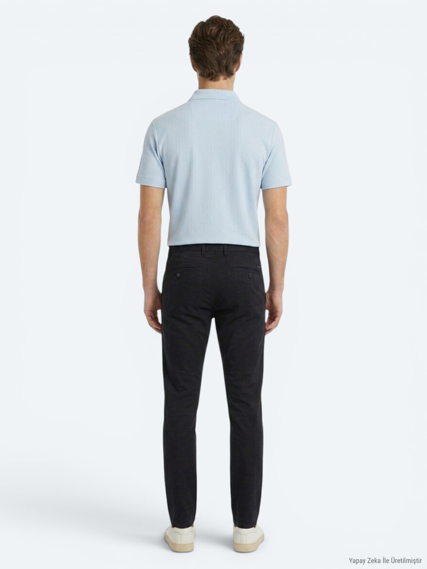 Lacivert Dokuma Jogging Fit Casual Pamuk Karışımlı Pantolon - 5