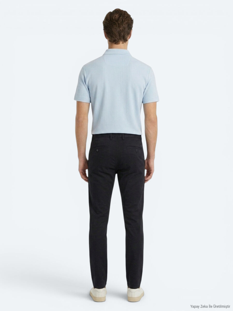 Lacivert Dokuma Jogging Fit Casual Pamuk Karışımlı Pantolon - 5