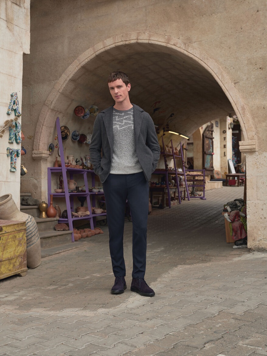 Lacivert Dokuma Jogging Fit Casual Pantolon 