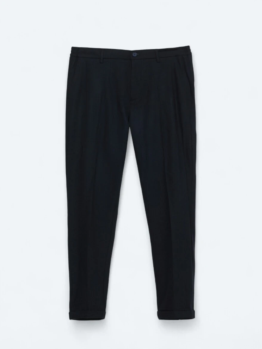 Lacivert Dokuma Jogging Fit Casual Yün Karışımlı Pantolon 