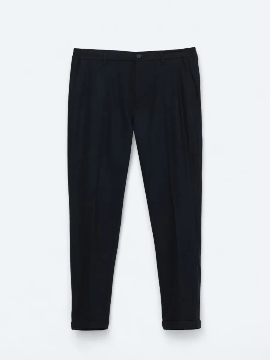 Lacivert Dokuma Jogging Fit Casual Yün Karışımlı Pantolon - 1
