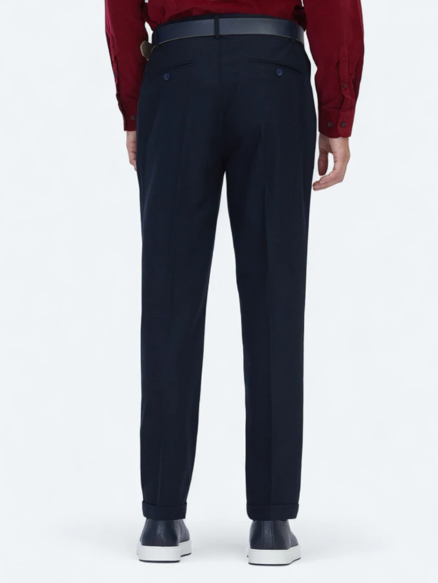 Lacivert Dokuma Jogging Fit Casual Yün Karışımlı Pantolon - 5