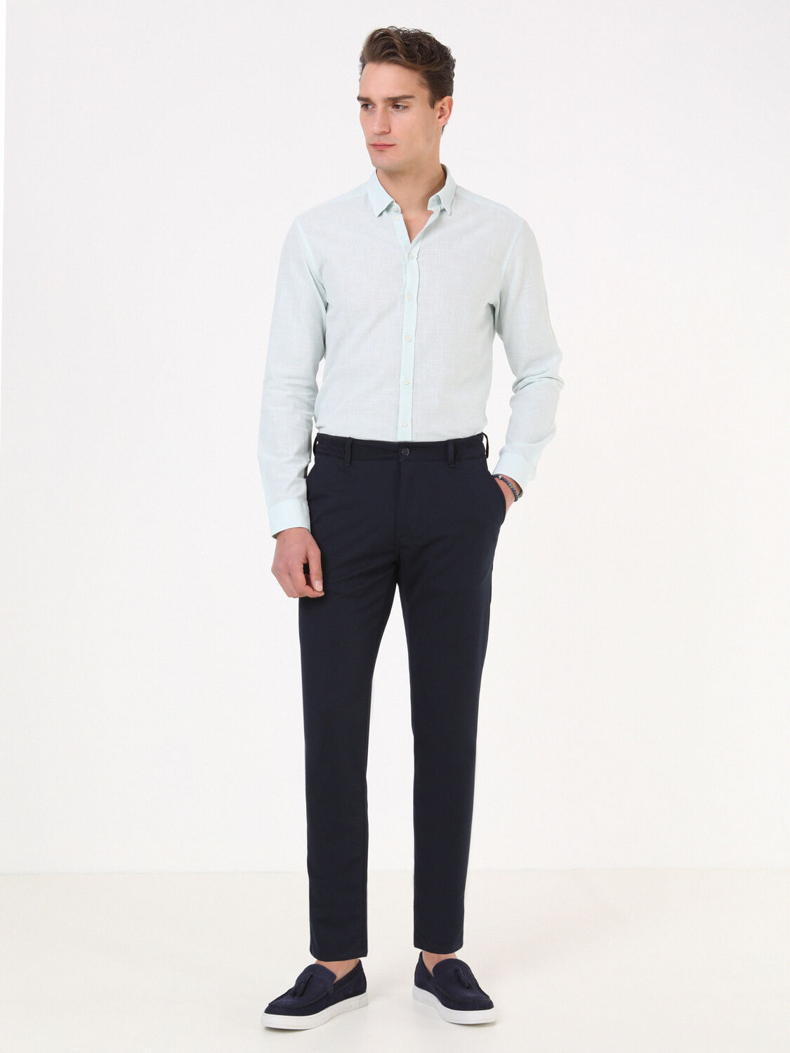Lacivert Dokuma Jogging Fit Smart Casual Pantolon - 1