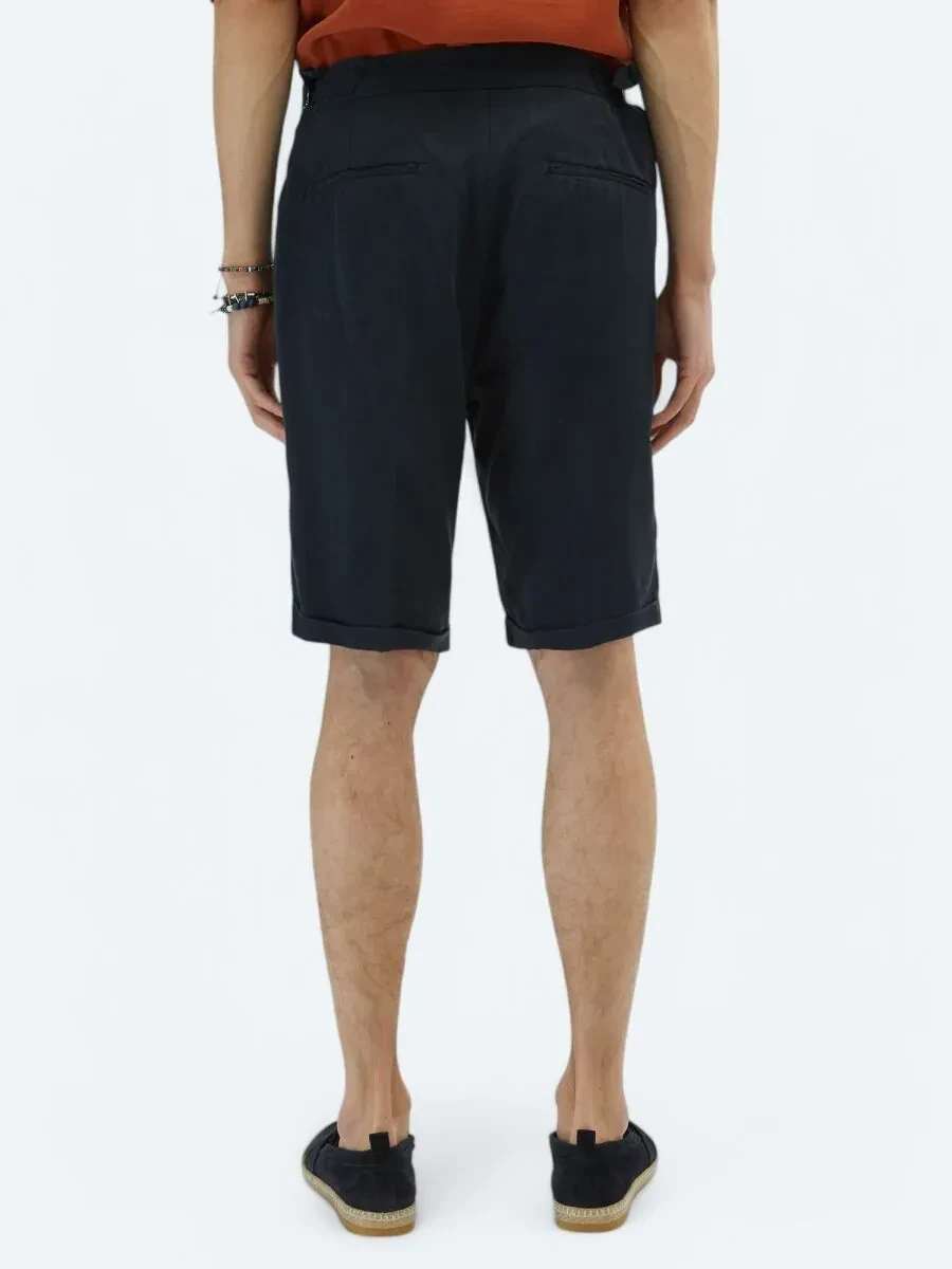 Lacivert Dokuma Carrot Fit Casual Bermuda - 5