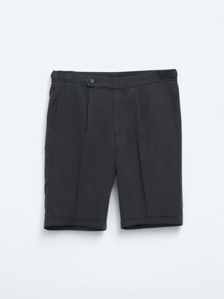 Lacivert Dokuma Carrot Fit Casual Bermuda - 6