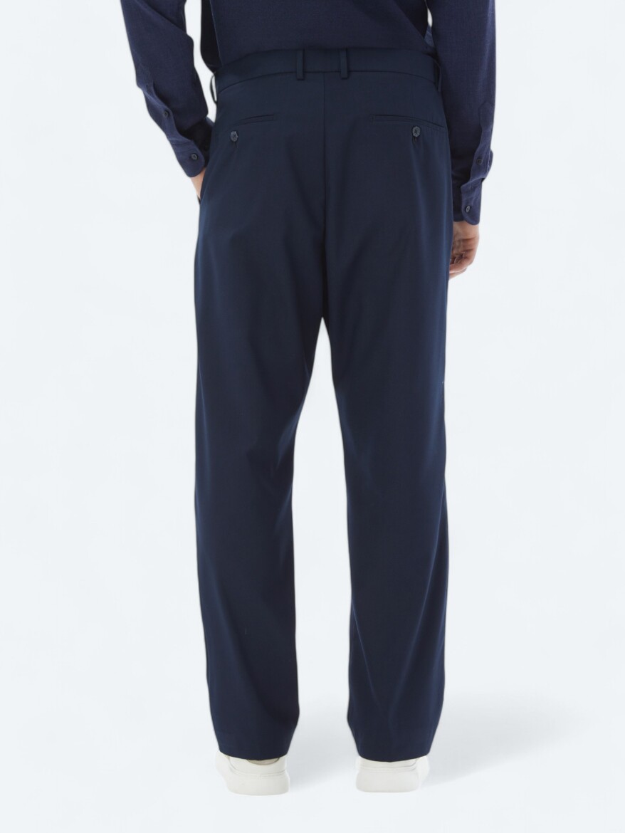 Lacivert Dokuma Loose Fit Casual Pantolon - 5