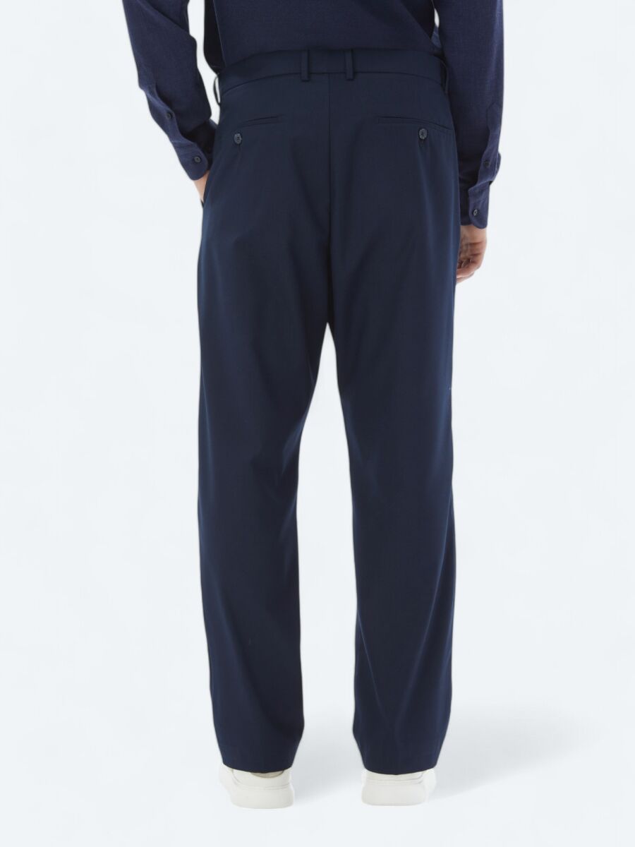 Lacivert Dokuma Loose Fit Casual Pantolon - 5