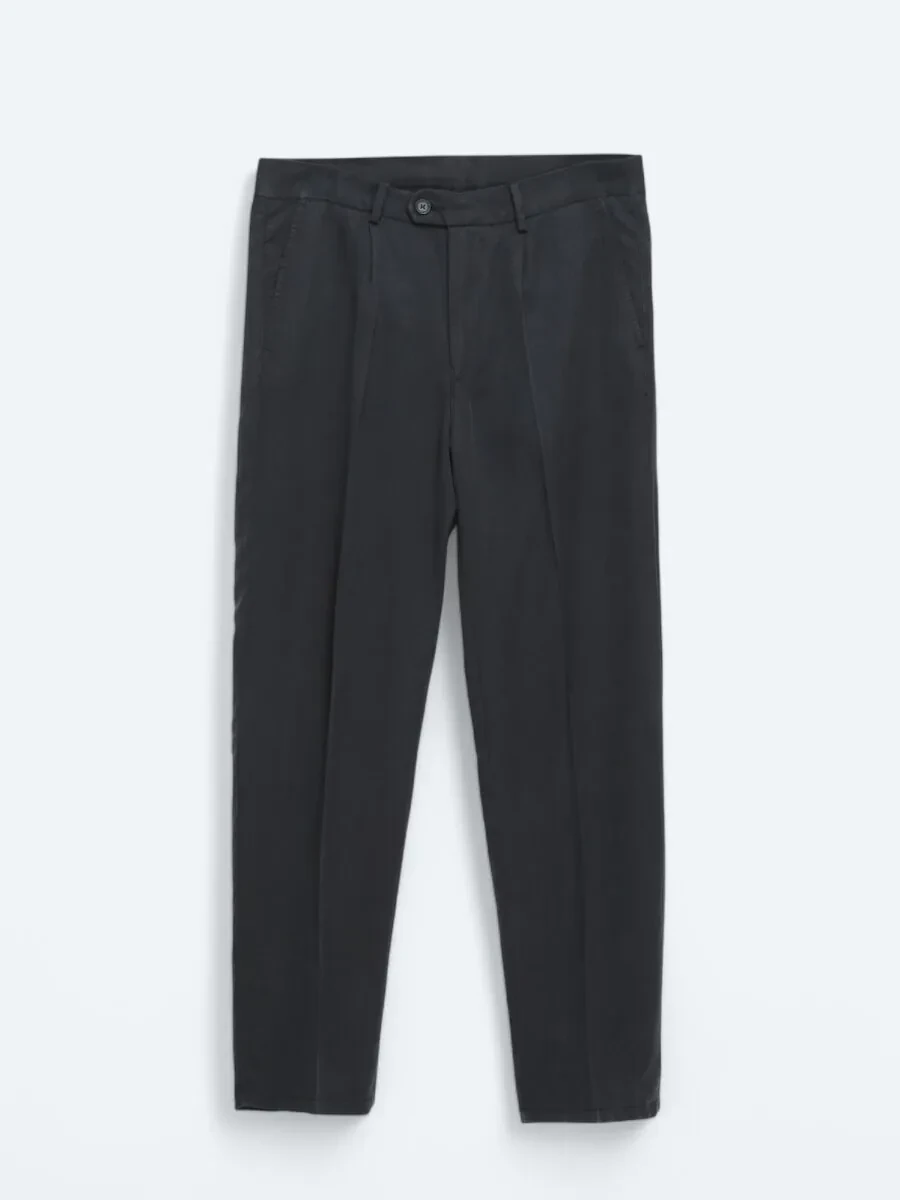 Lacivert Dokuma Loose Fit Casual Pantolon - 5