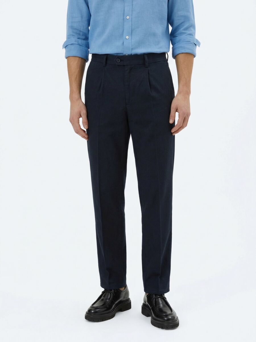 Lacivert Dokuma Loose Fit Casual Pantolon - 2