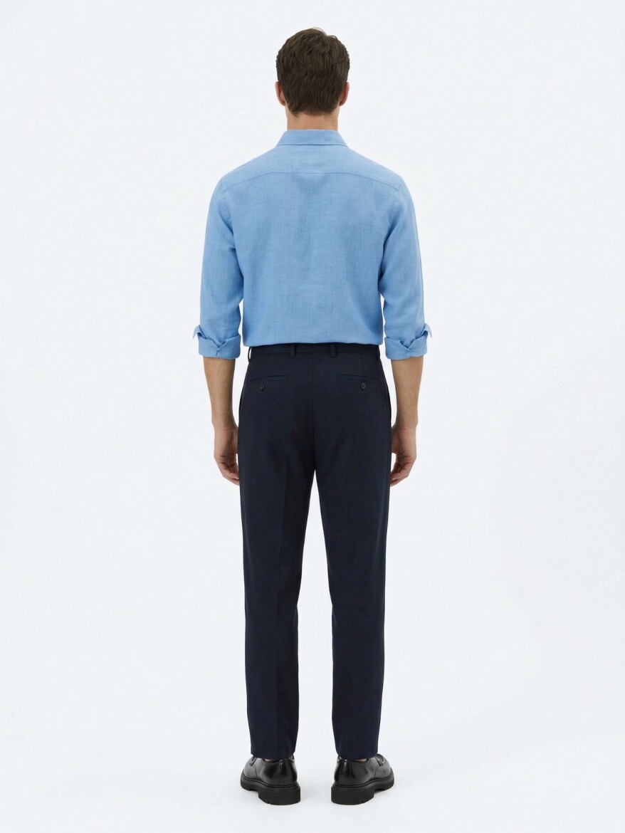 Lacivert Dokuma Loose Fit Casual Pantolon - 5