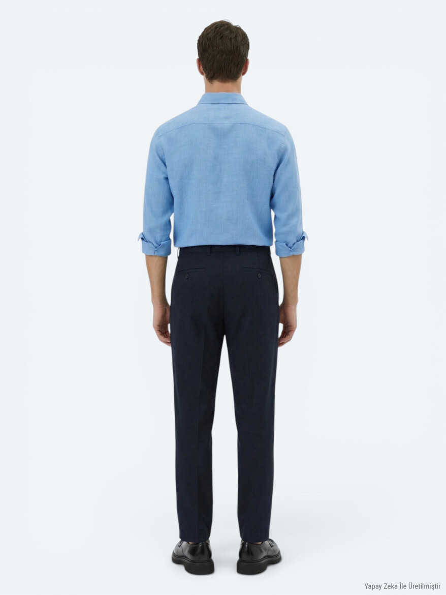 Lacivert Dokuma Loose Fit Casual Pantolon - 5