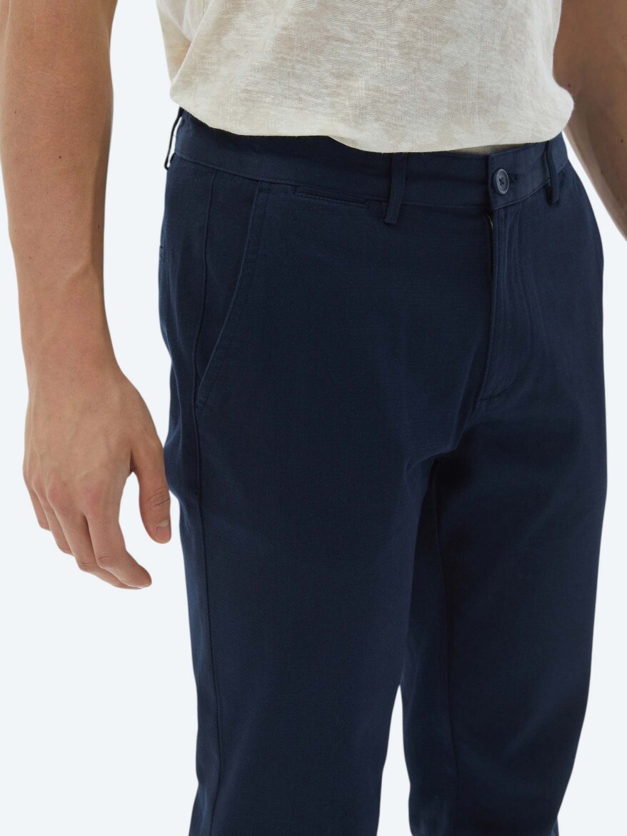 Lacivert Dokuma Regular Fit Casual Pamuk Karışımlı Pantolon - 4
