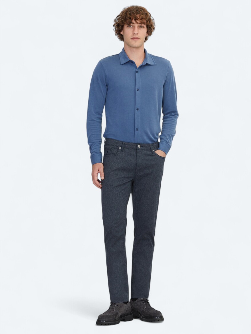 Lacivert Dokuma Regular Fit Casual Pamuk Karışımlı Pantolon - KİP