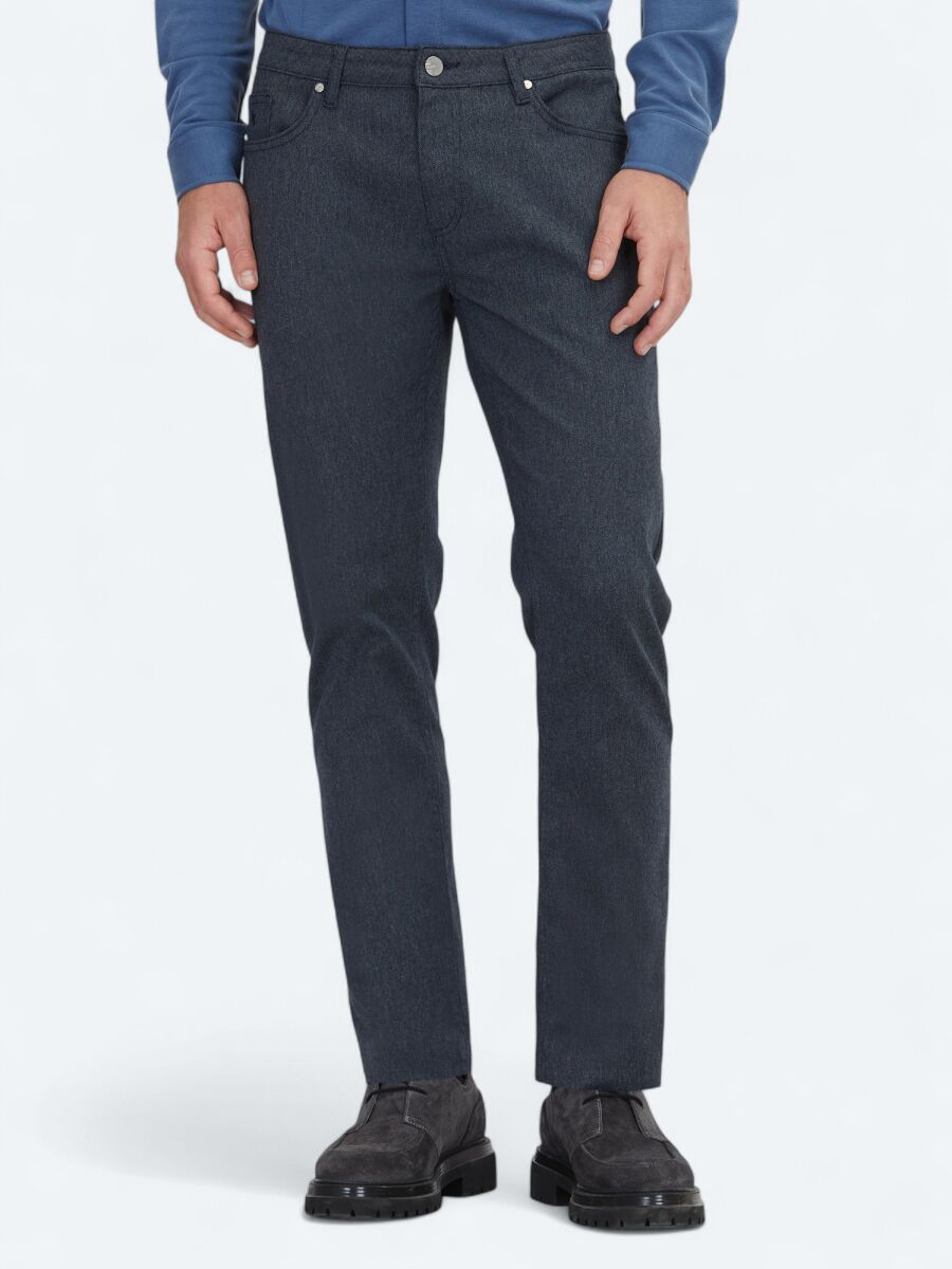 Lacivert Dokuma Regular Fit Casual Pamuk Karışımlı Pantolon - 2