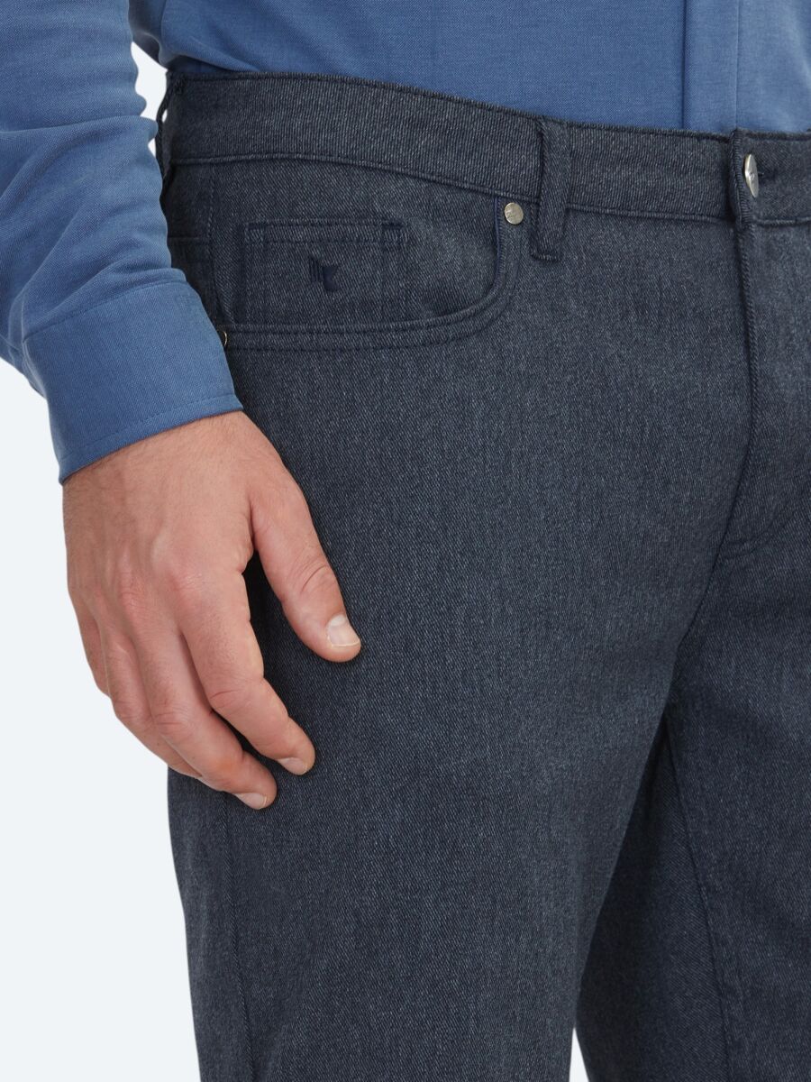 Lacivert Dokuma Regular Fit Casual Pamuk Karışımlı Pantolon - 3