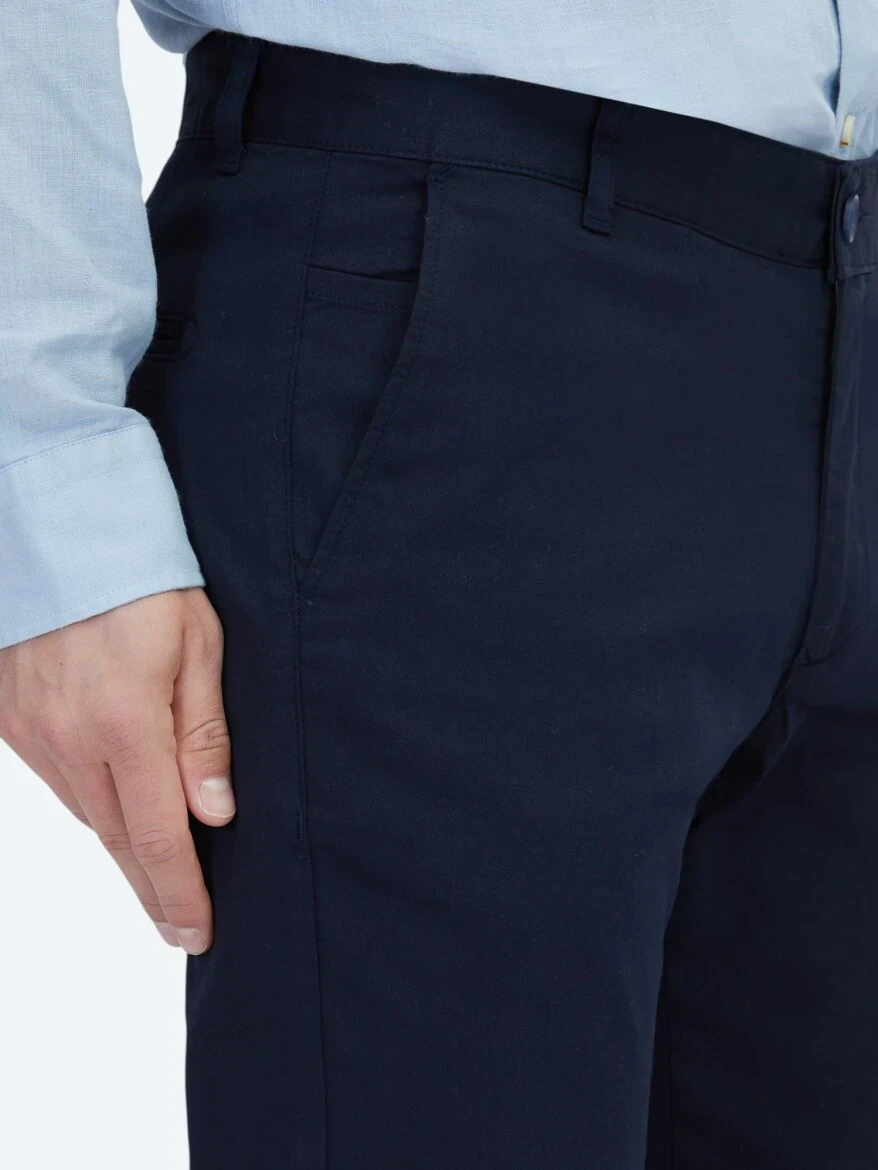 Lacivert Dokuma Regular Fit Casual Pamuk Karışımlı Pantolon - 4