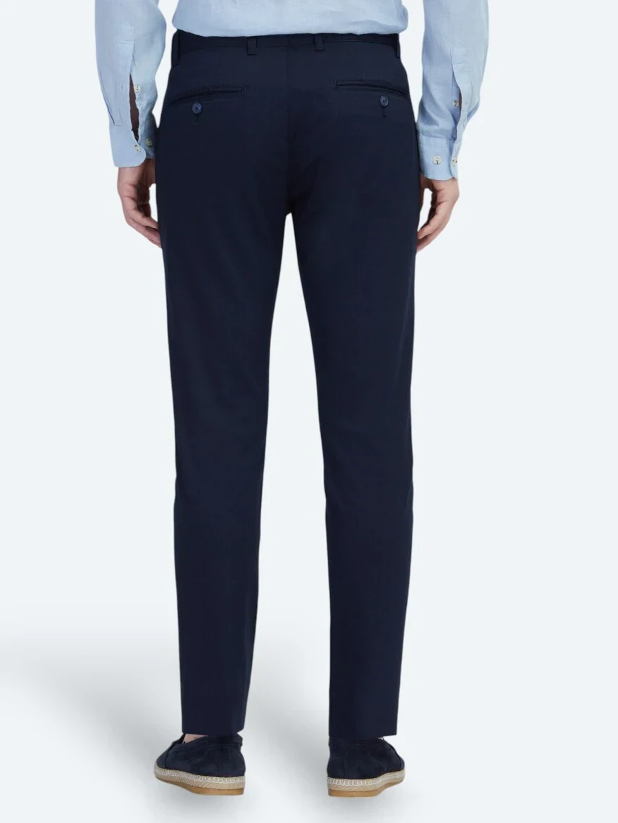 Lacivert Dokuma Regular Fit Casual Pamuk Karışımlı Pantolon - 5