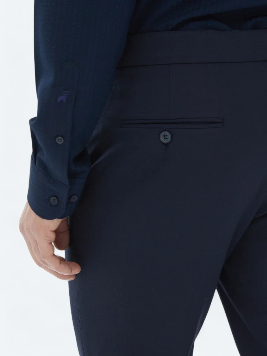 Lacivert Dokuma Regular Fit Casual Pantolon 