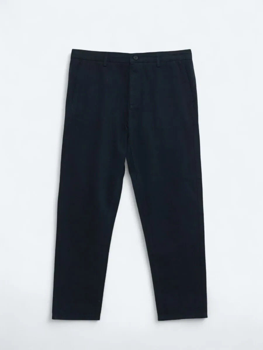 Lacivert Dokuma Relaxed Fit Casual Pamuk Karışımlı Pantolon - 1