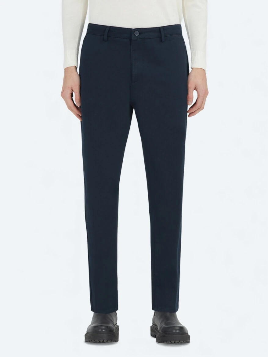 Lacivert Dokuma Relaxed Fit Casual Pamuk Karışımlı Pantolon - KİP