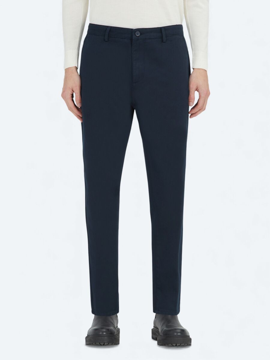 Lacivert Dokuma Relaxed Fit Casual Pamuk Karışımlı Pantolon - 2