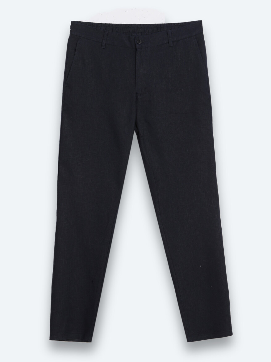 Lacivert Dokuma Relaxed Fit Casual Pamuk Karışımlı Pantolon - 6