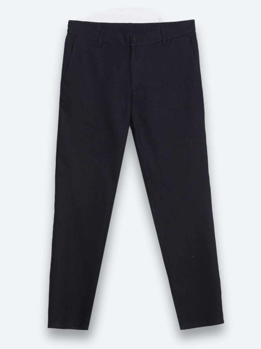 Lacivert Dokuma Relaxed Fit Casual Pamuk Karışımlı Pantolon - 6