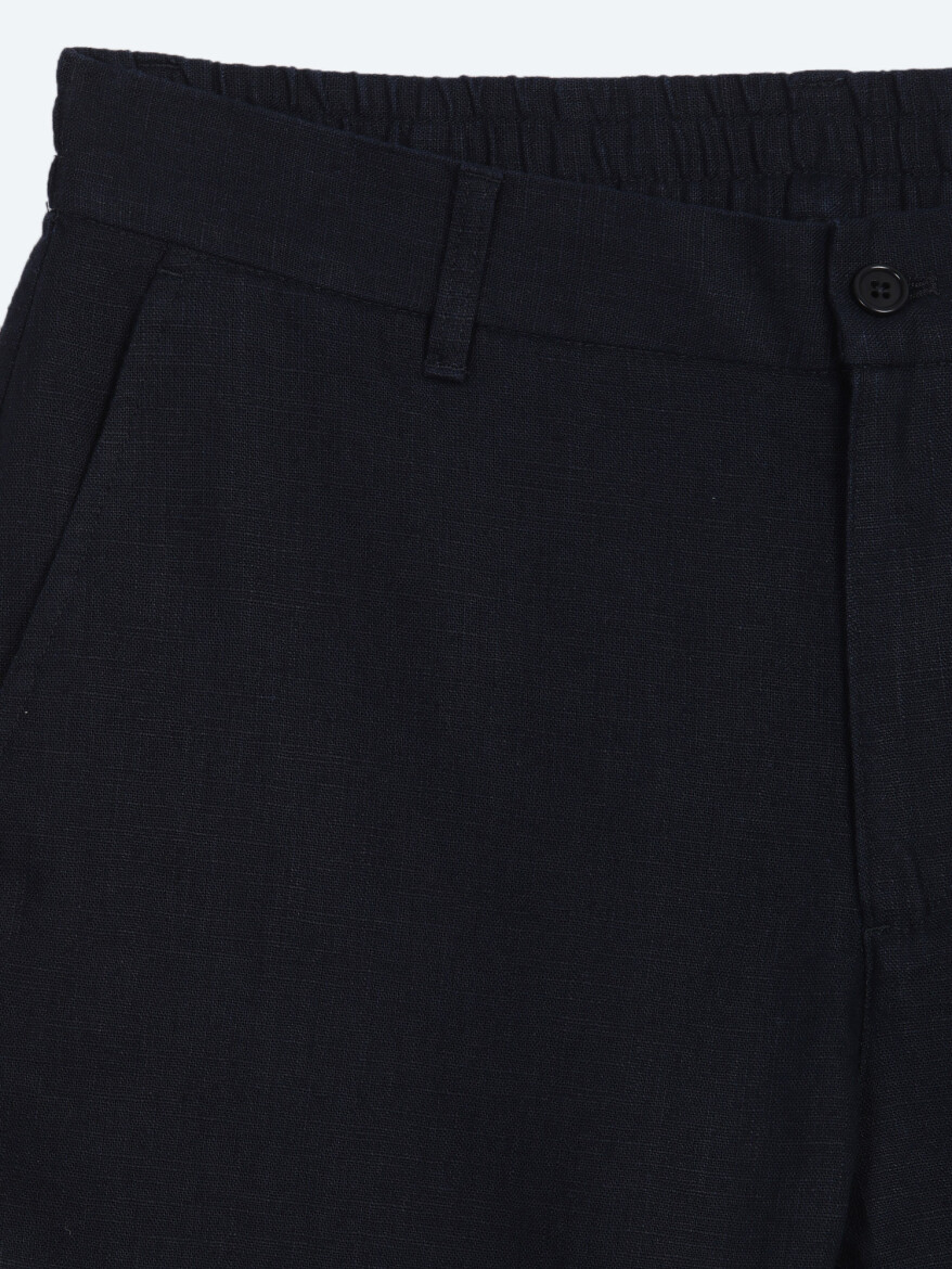 Lacivert Dokuma Relaxed Fit Casual Pamuk Karışımlı Pantolon - 7
