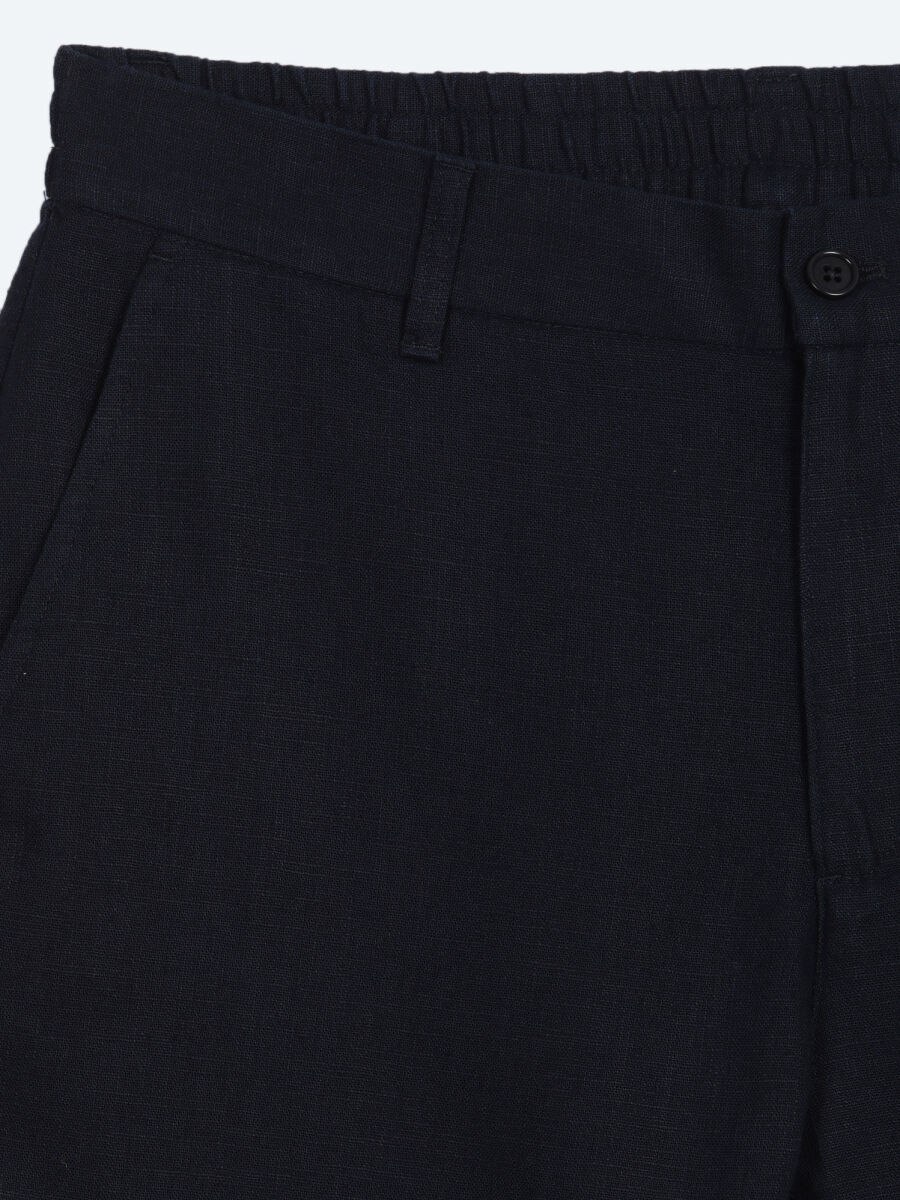 Lacivert Dokuma Relaxed Fit Casual Pamuk Karışımlı Pantolon - 7