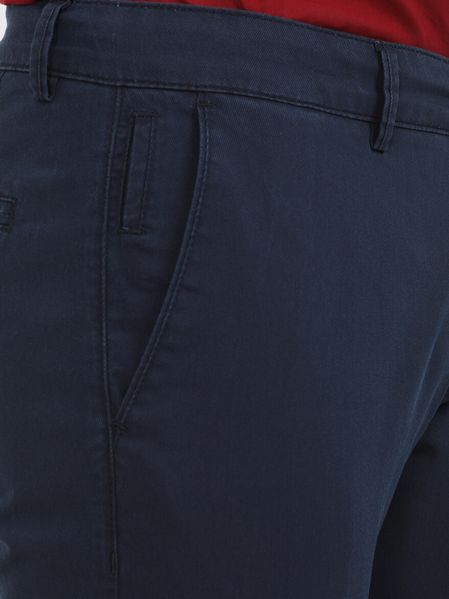 Lacivert Dokuma Slim Fit Casual Pamuk Karışımlı Pantolon - 3