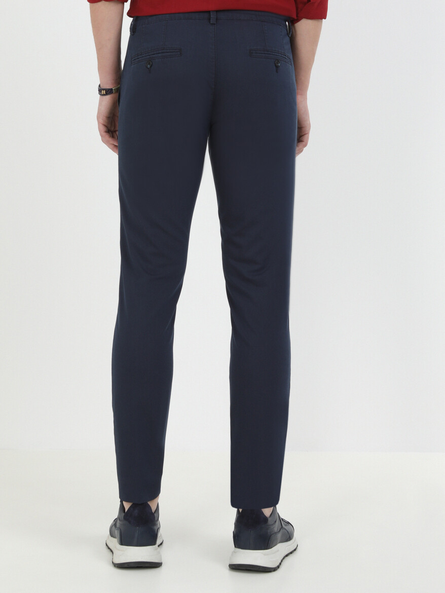 Lacivert Dokuma Slim Fit Casual Pamuk Karışımlı Pantolon - 5