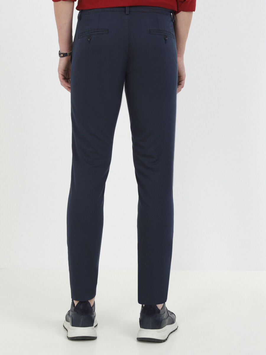 Lacivert Dokuma Slim Fit Casual Pamuk Karışımlı Pantolon - 5