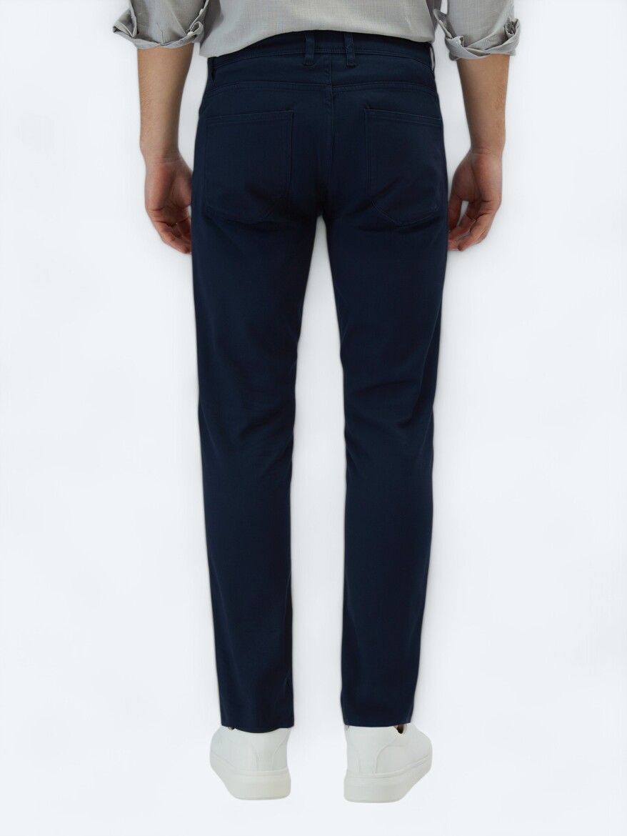 Lacivert Dokuma Slim Fit Casual Pamuk Karışımlı Pantolon - 4