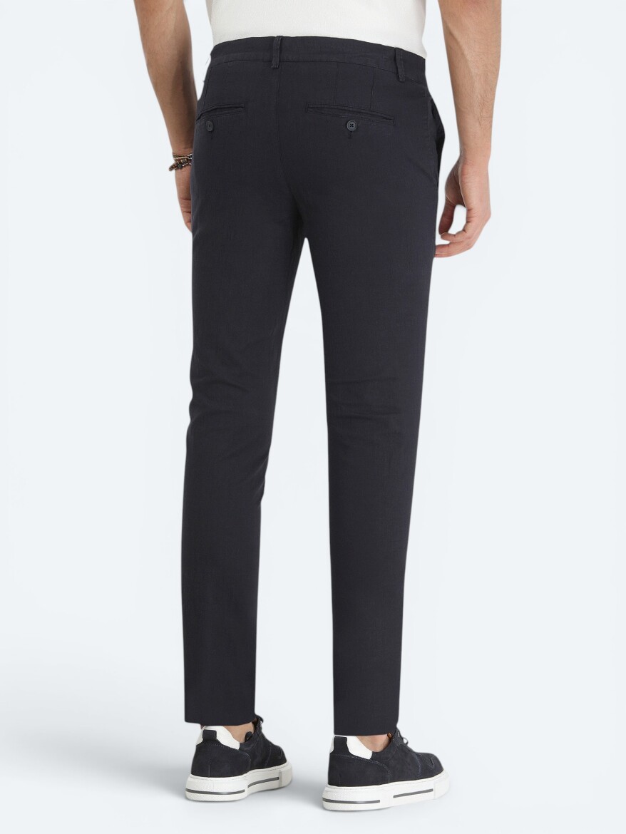 Lacivert Dokuma Slim Fit Casual Pamuk Karışımlı Pantolon - 4