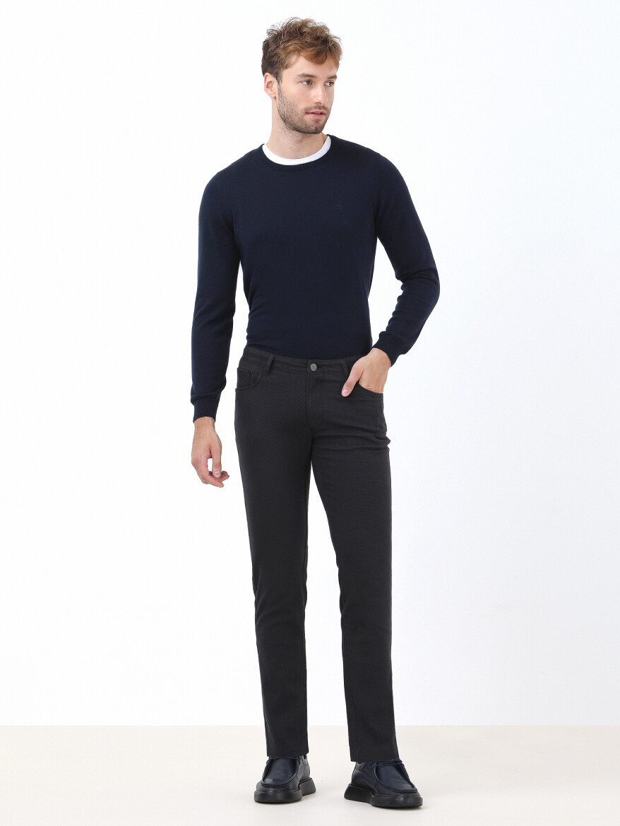 Lacivert Dokuma Slim Fit Casual Pamuk Karışımlı Pantolon - KİP