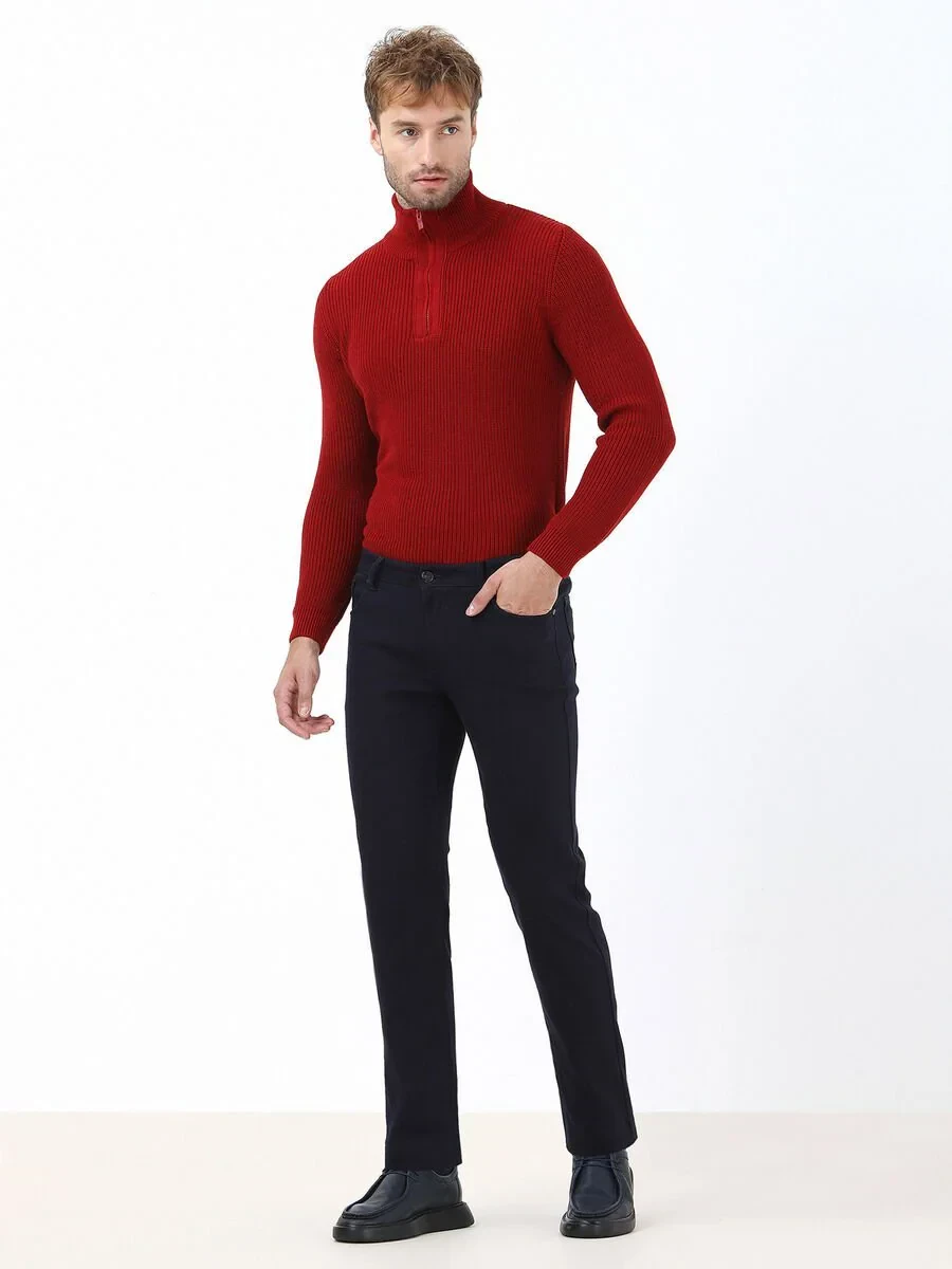 Lacivert Dokuma Slim Fit Casual Pamuk Karışımlı Pantolon - 2