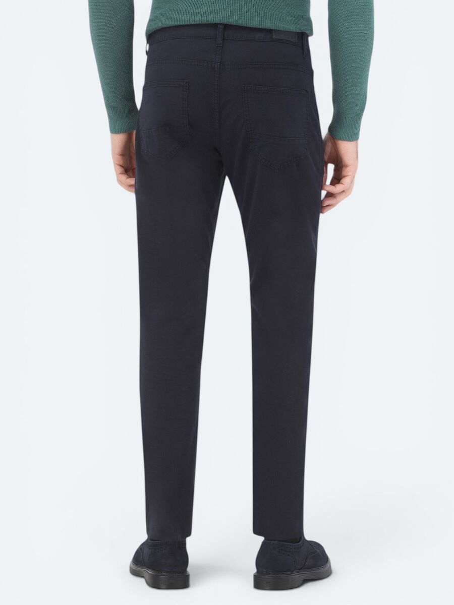 Lacivert Dokuma Slim Fit Casual Pamuk Karışımlı Pantolon - 5